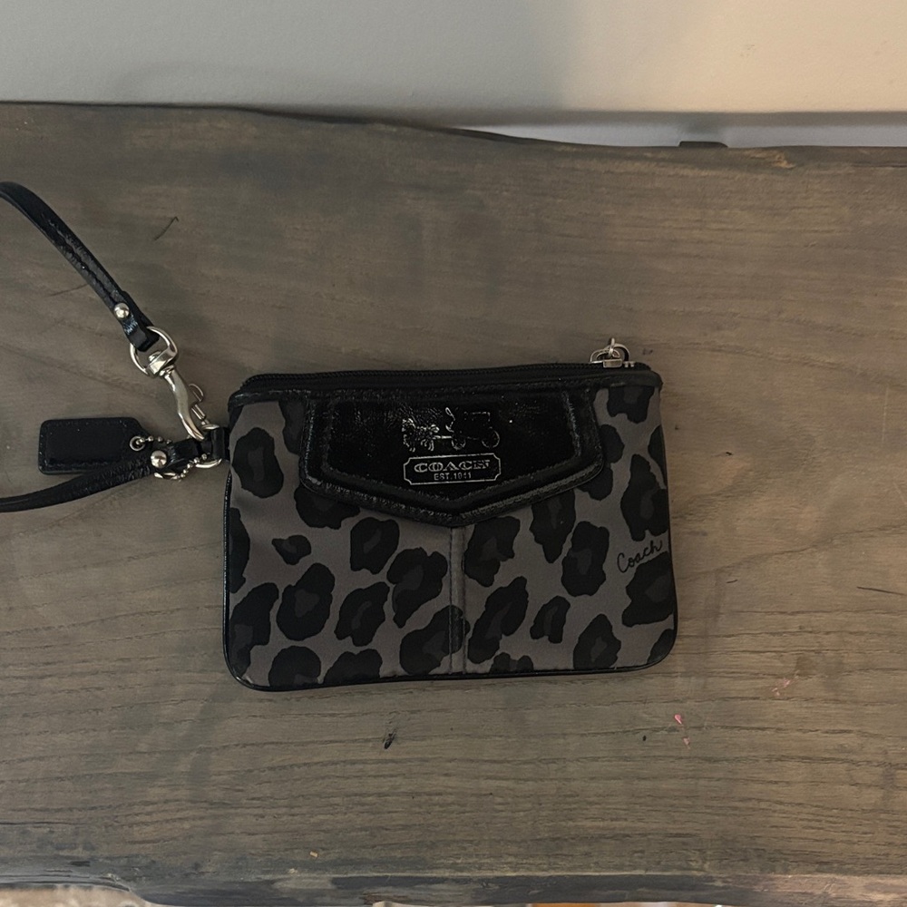 Coach Black and Gray Animal Print Wristlet